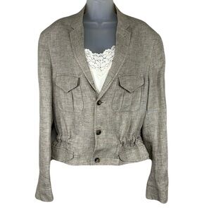 Baird McNutt Linen Blazer Jacket Size L Drawcord‎ Waist Ruched Career Casual